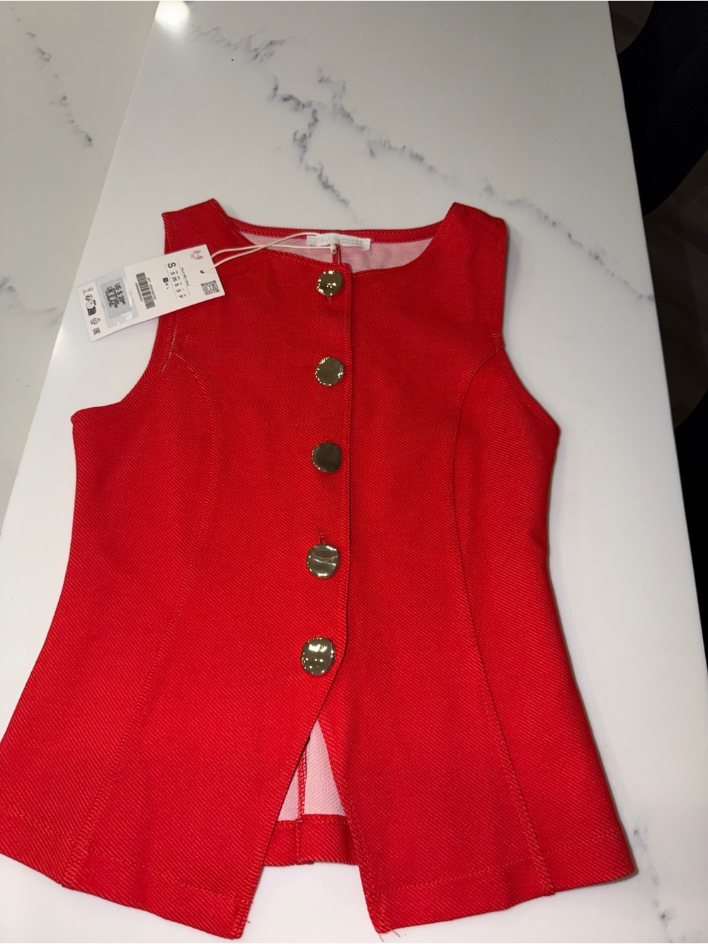 Zara Red Sleeveless Top with Gold Buttons